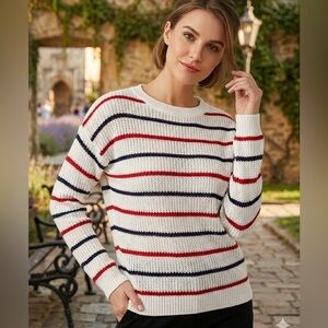 Anniewear Striped Sweater in White, Red, and Black
